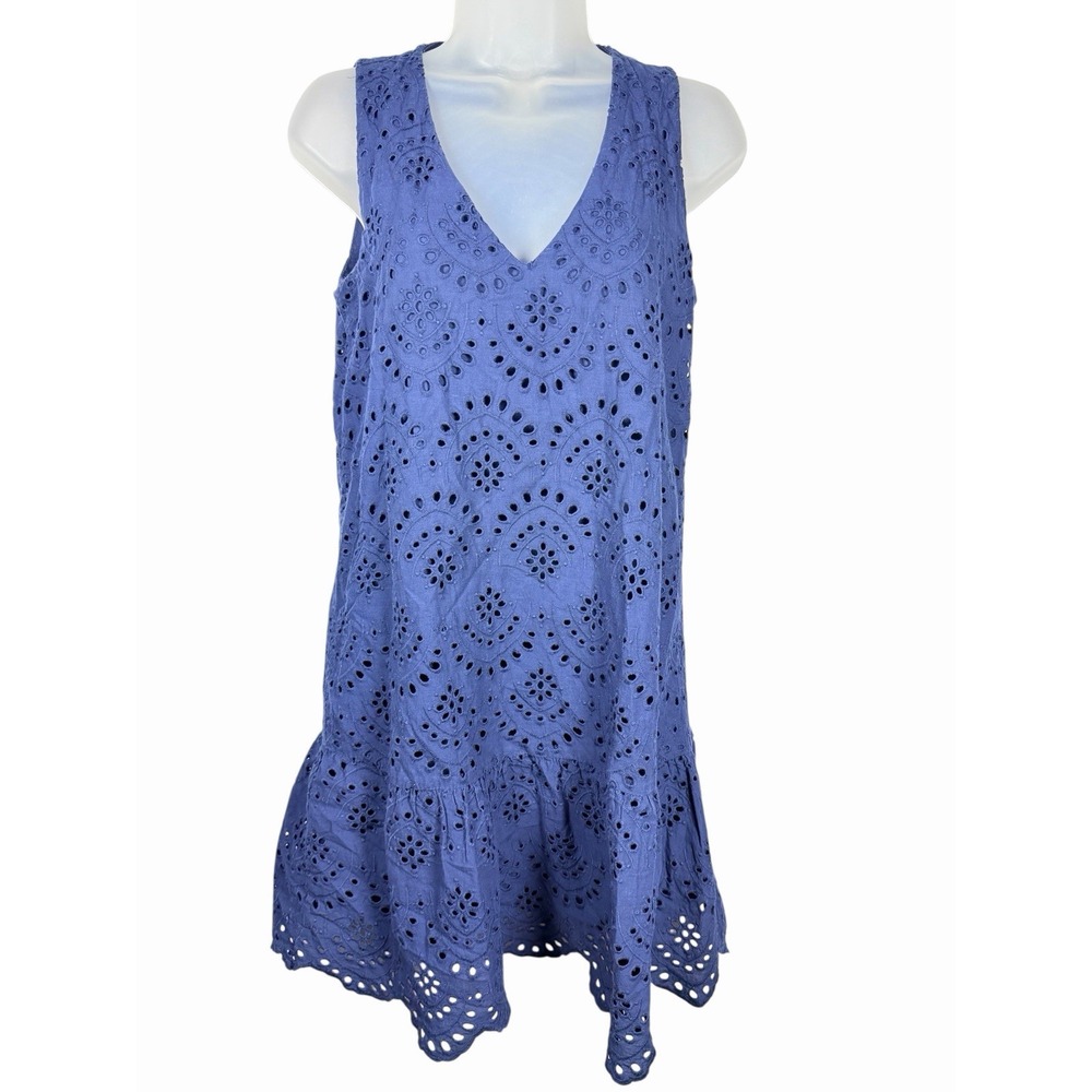 Anthro Dolan Left Coast‎ Collection Eyelet Cotton Tunic Dress Blue Boho XS Beach